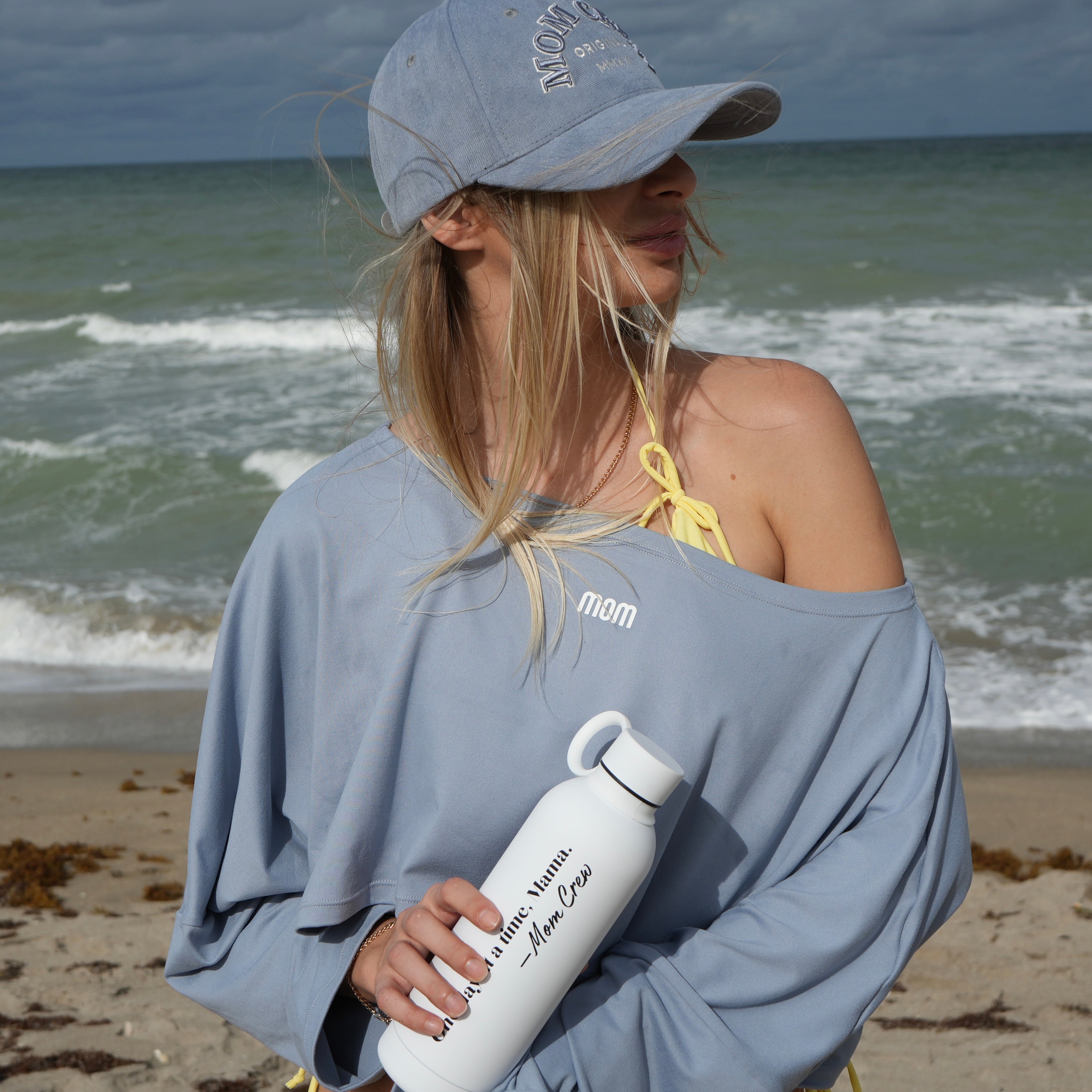 Mom Crew “One day at a time, Mama.” Water Bottle in Classic White