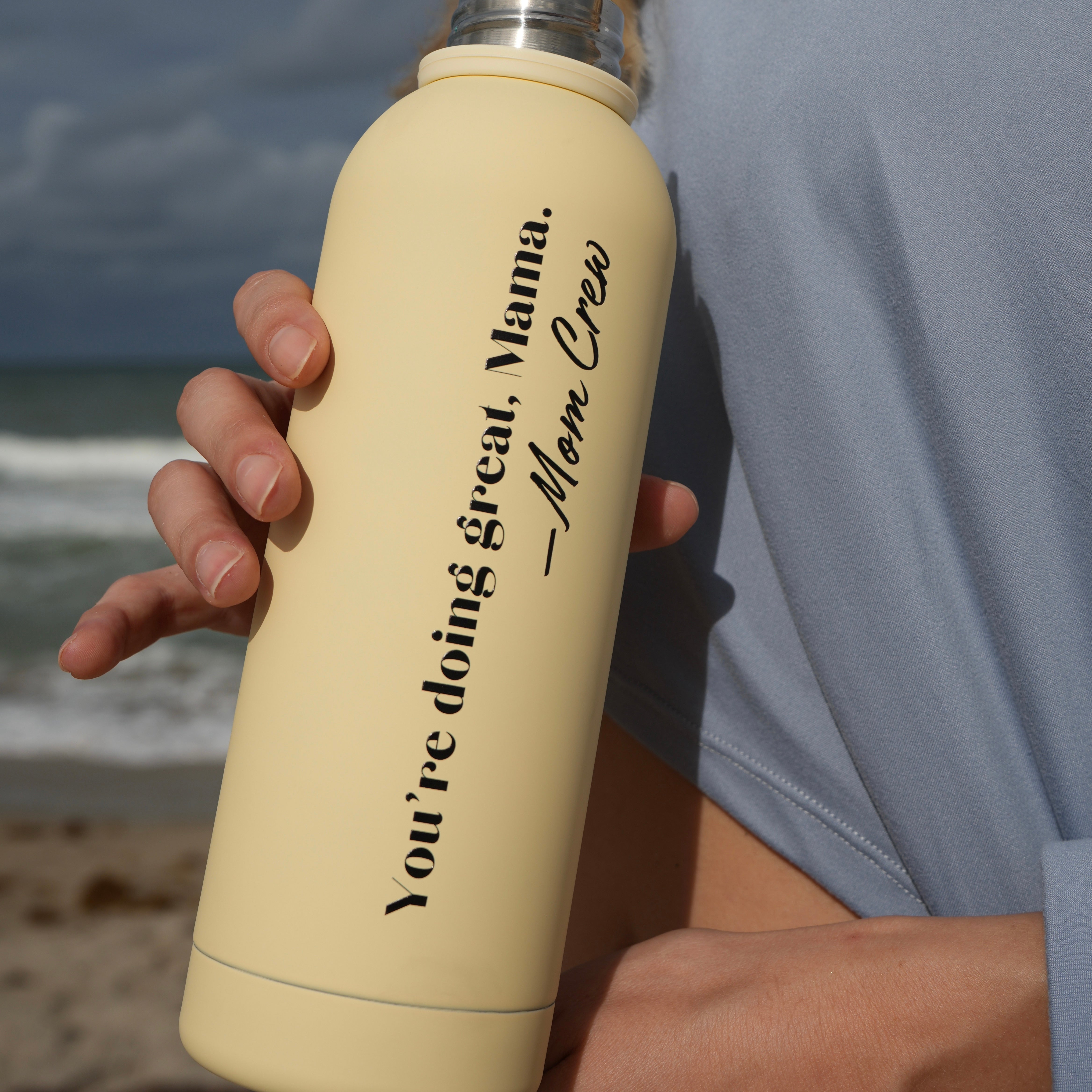 Mom Crew “You’re doing great, Mama.” Water Bottle in Sand Yellow