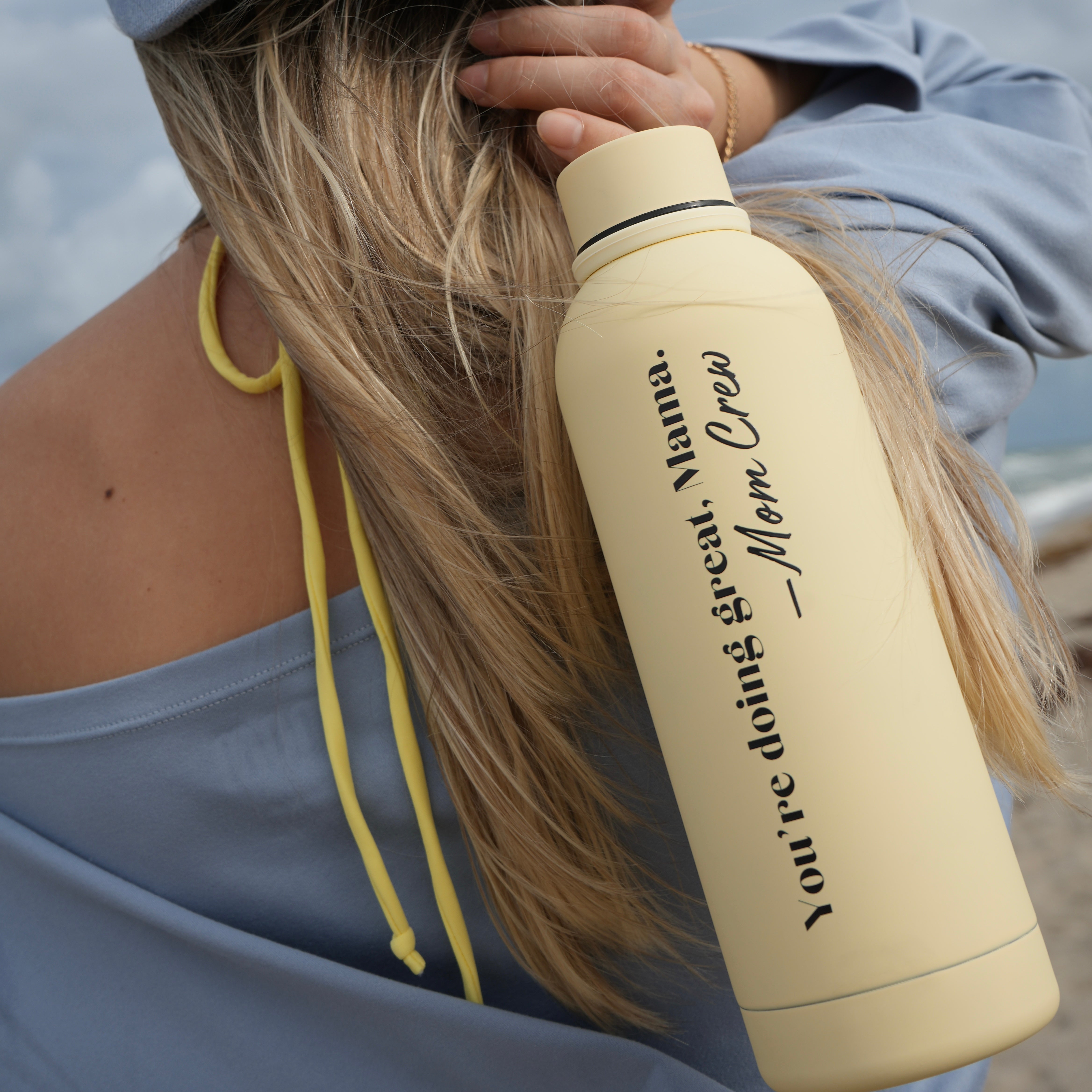 Mom Crew “You’re doing great, Mama.” Water Bottle in Sand Yellow