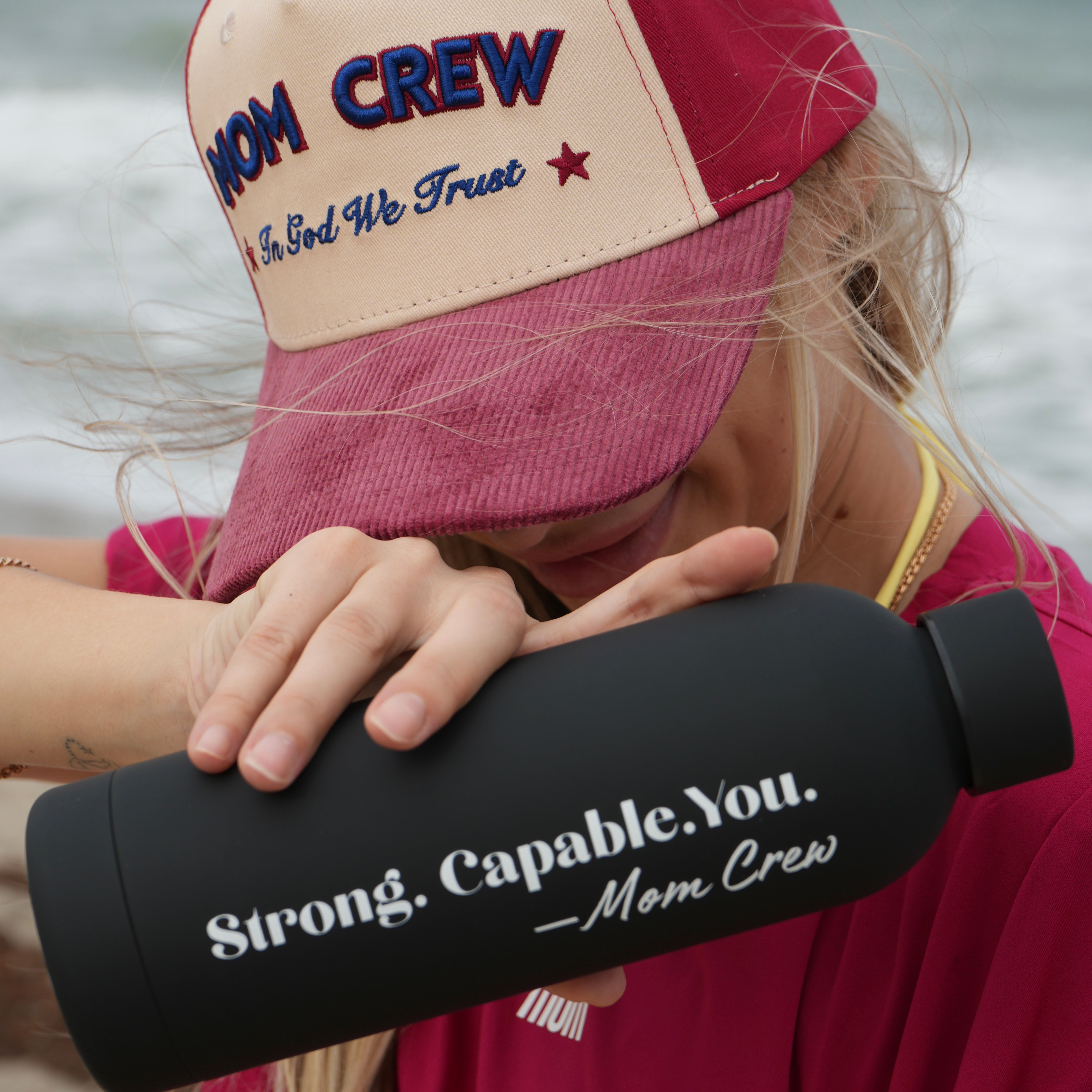Mom Crew “Strong. Capable. You.” Water Bottle in Midnight Black