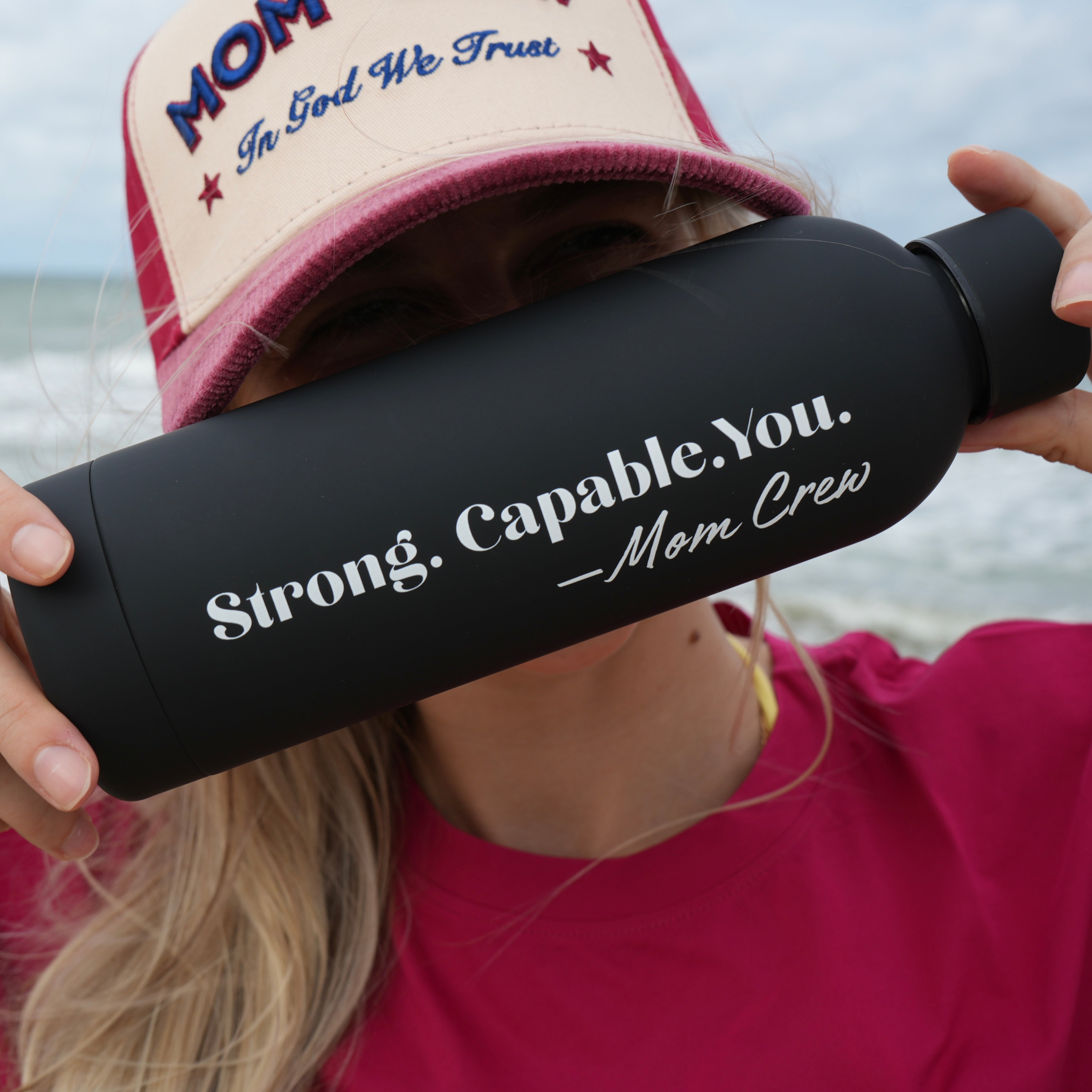 Mom Crew “Strong. Capable. You.” Water Bottle in Midnight Black