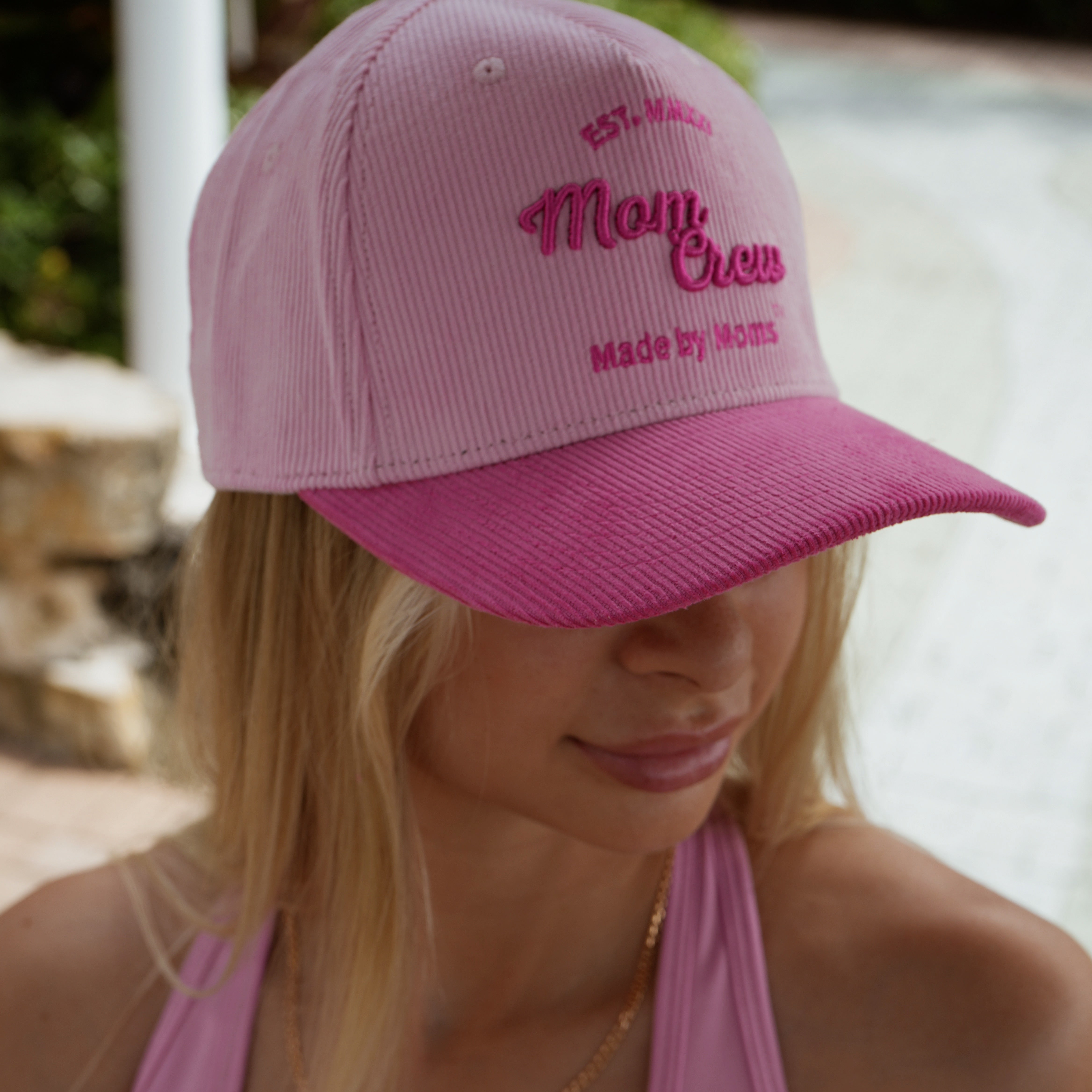 The 'MomCrew' Pink Corduroy Cap